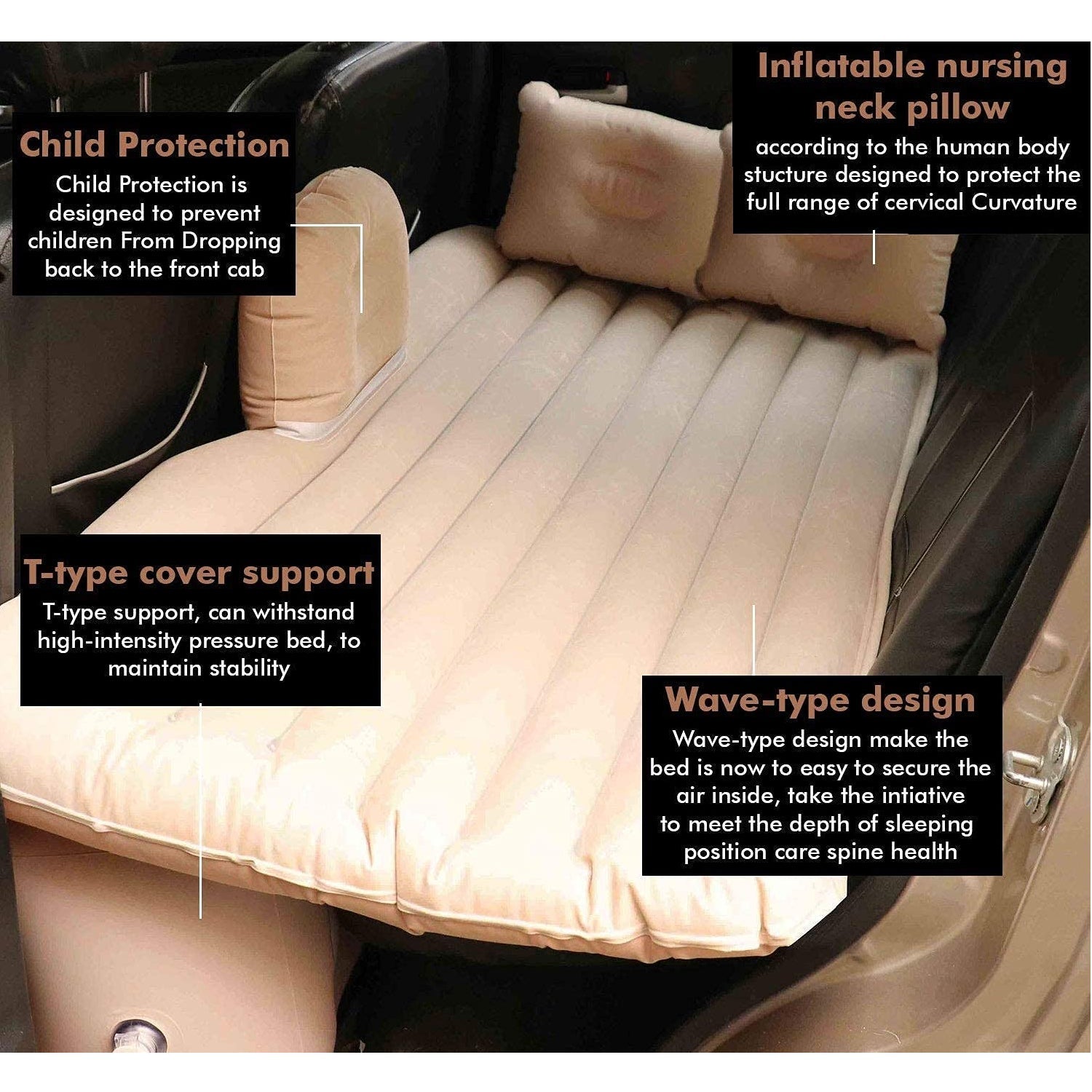 Portable Car Backseat Inflatable Air Mattress Bed (1 Pc) Portable Car Backseat Inflatable Air Mattress Bed (1 Pc)
